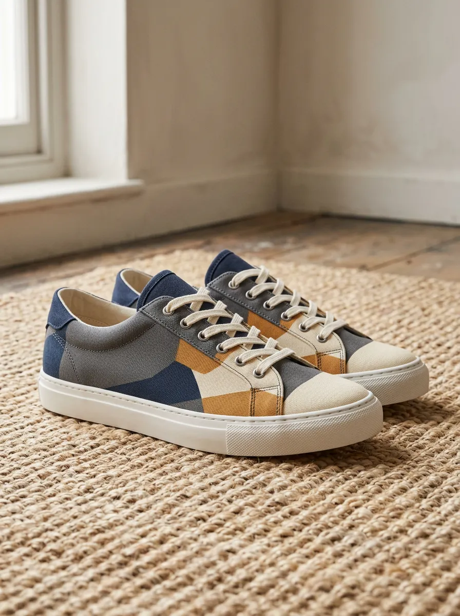 Men's Refined Geometric Colorblock Pattern Patterned Canvas Shoes