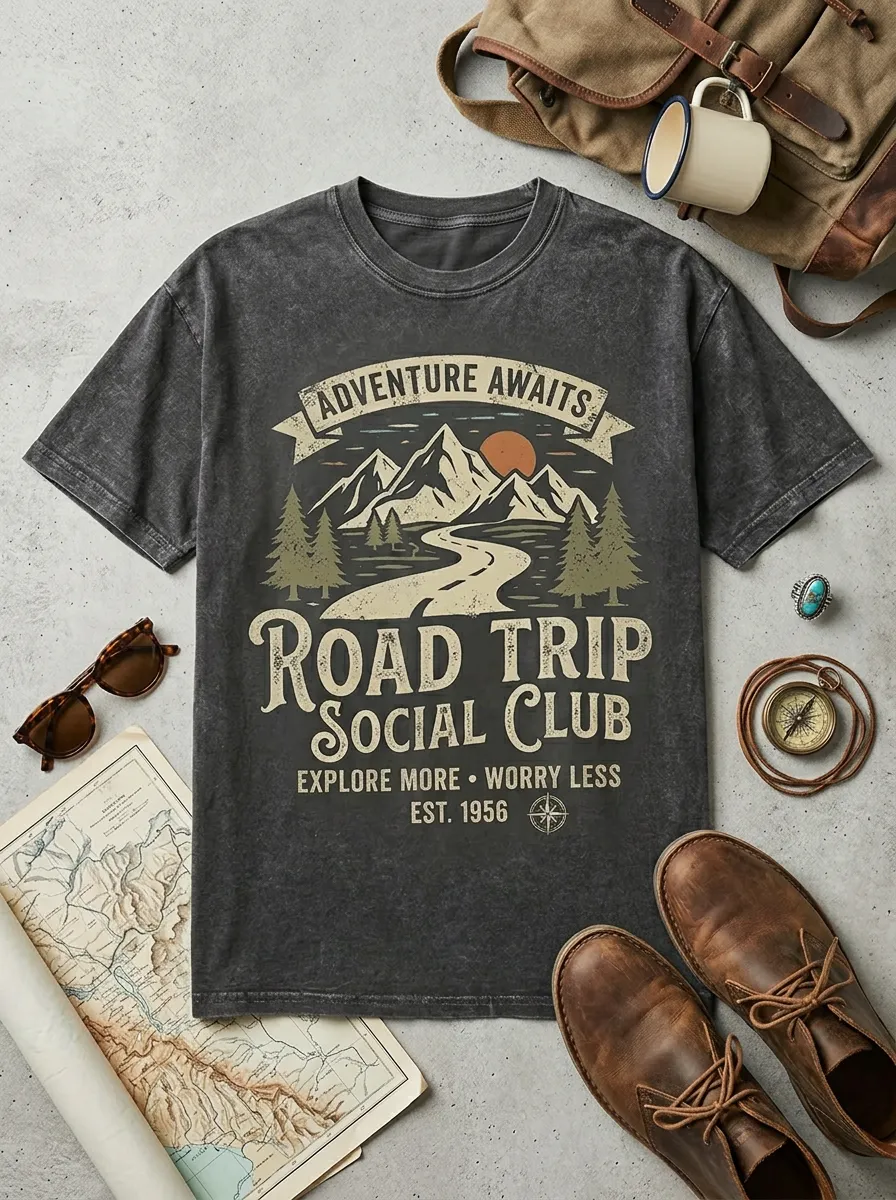 Unisex Road Trip Adventure Mountain Printed T-shirt