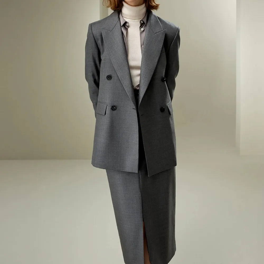 Wool Silk Double Breasted Blazer