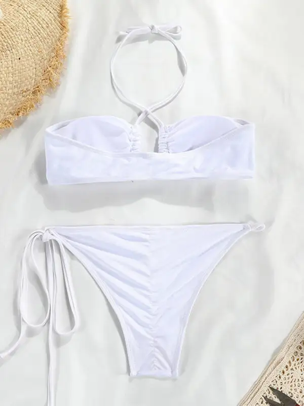 Polka Dot Print Split Bandeau Bikini Swim Set