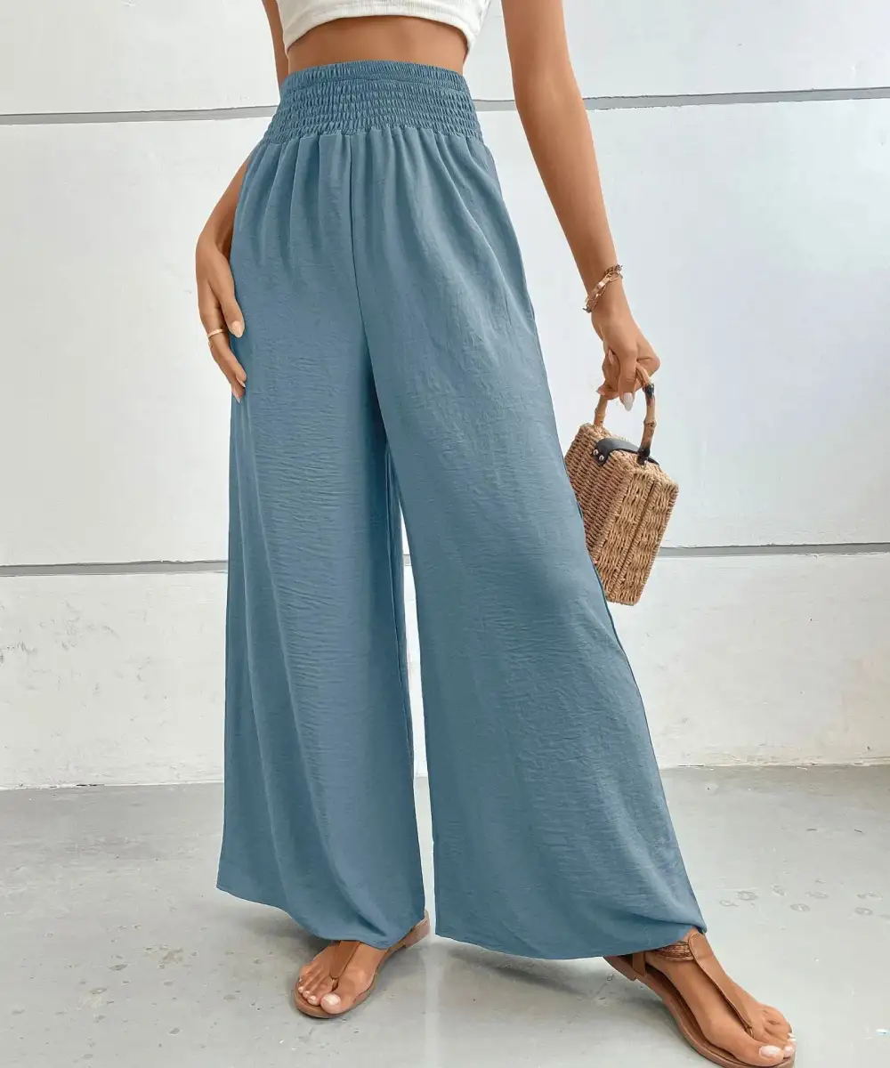 Wide Leg High Waist Cropped Smocked Waist Pants