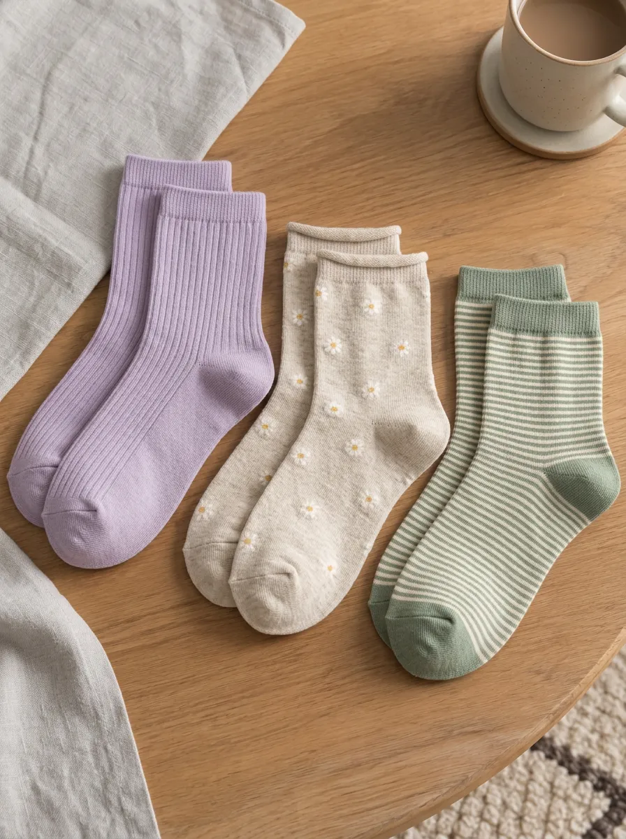 Women's Floral Daisy Striped Ribbed Printed Socks Set