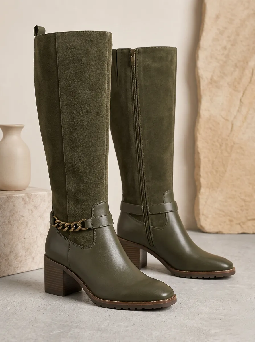Women's Trail Ready Chain Detail Suede Knee High Boots