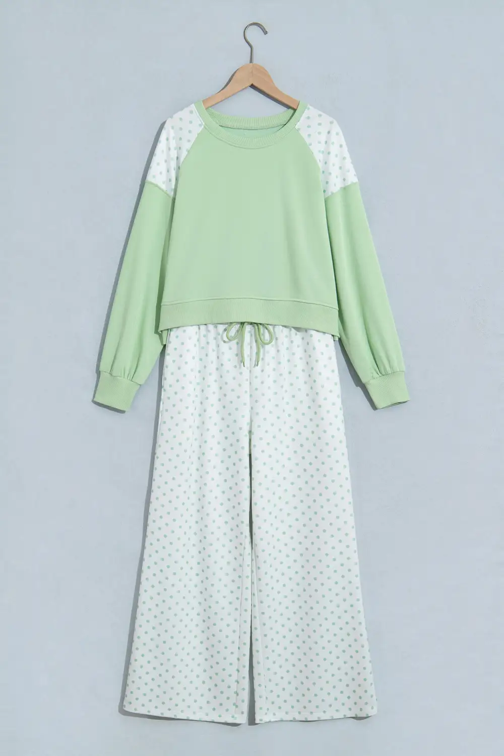 Women's Polka Dot Patchwork Colorblock Long Sleeve Casual Two Piece Pants Set