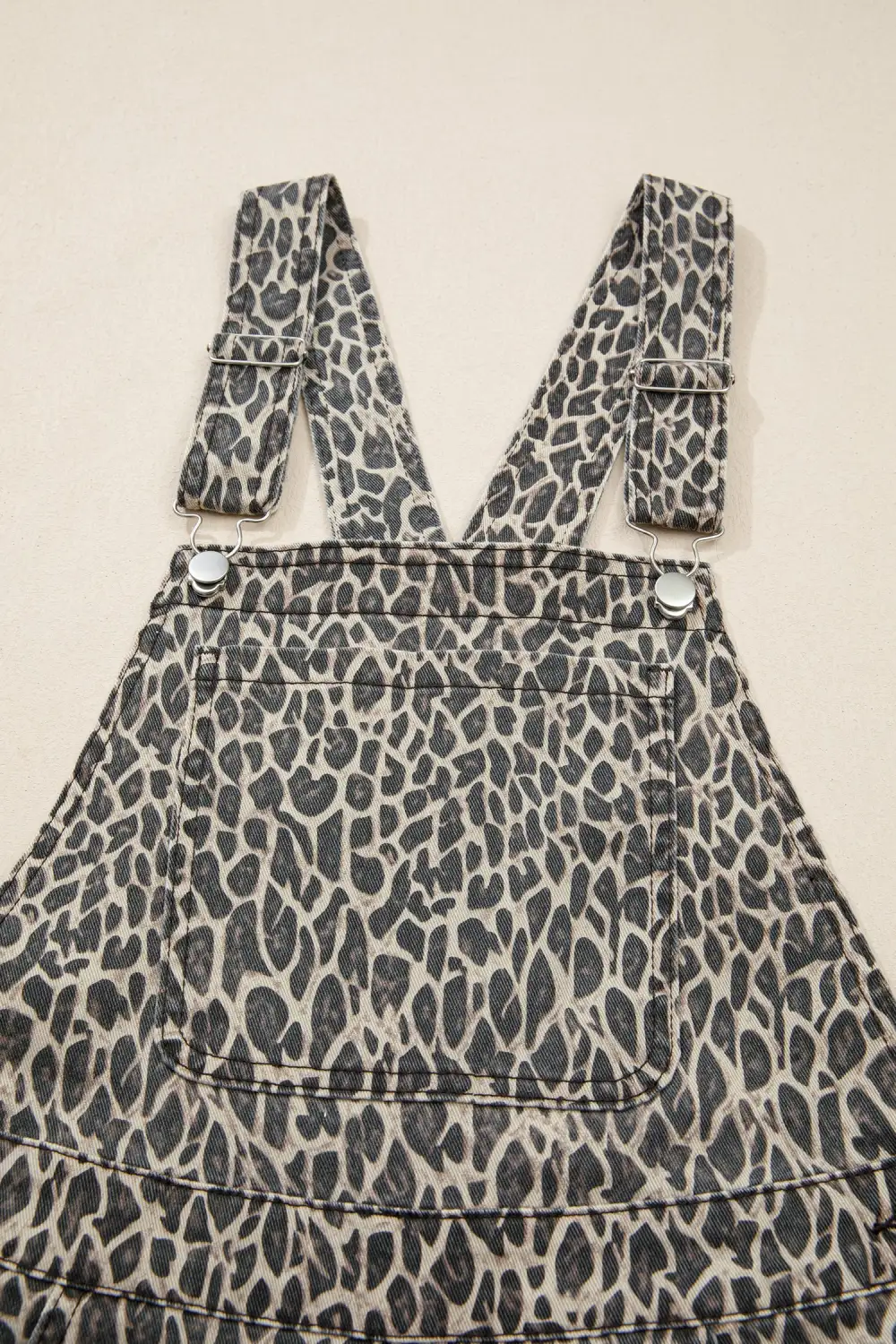 Leopard Print Straight Leg Loose Overall Denim Pants