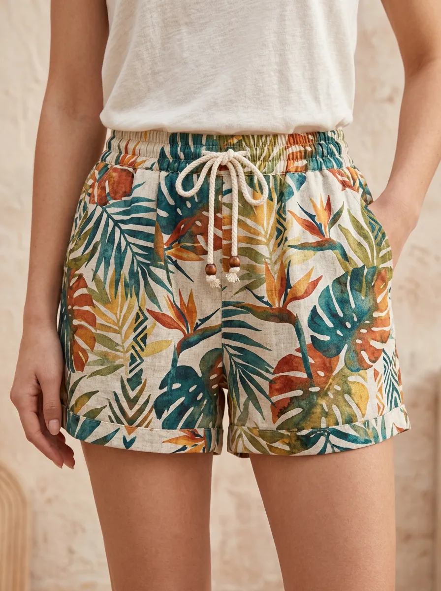 Women's Tropical Summer Vacation Botanical Printed Shorts
