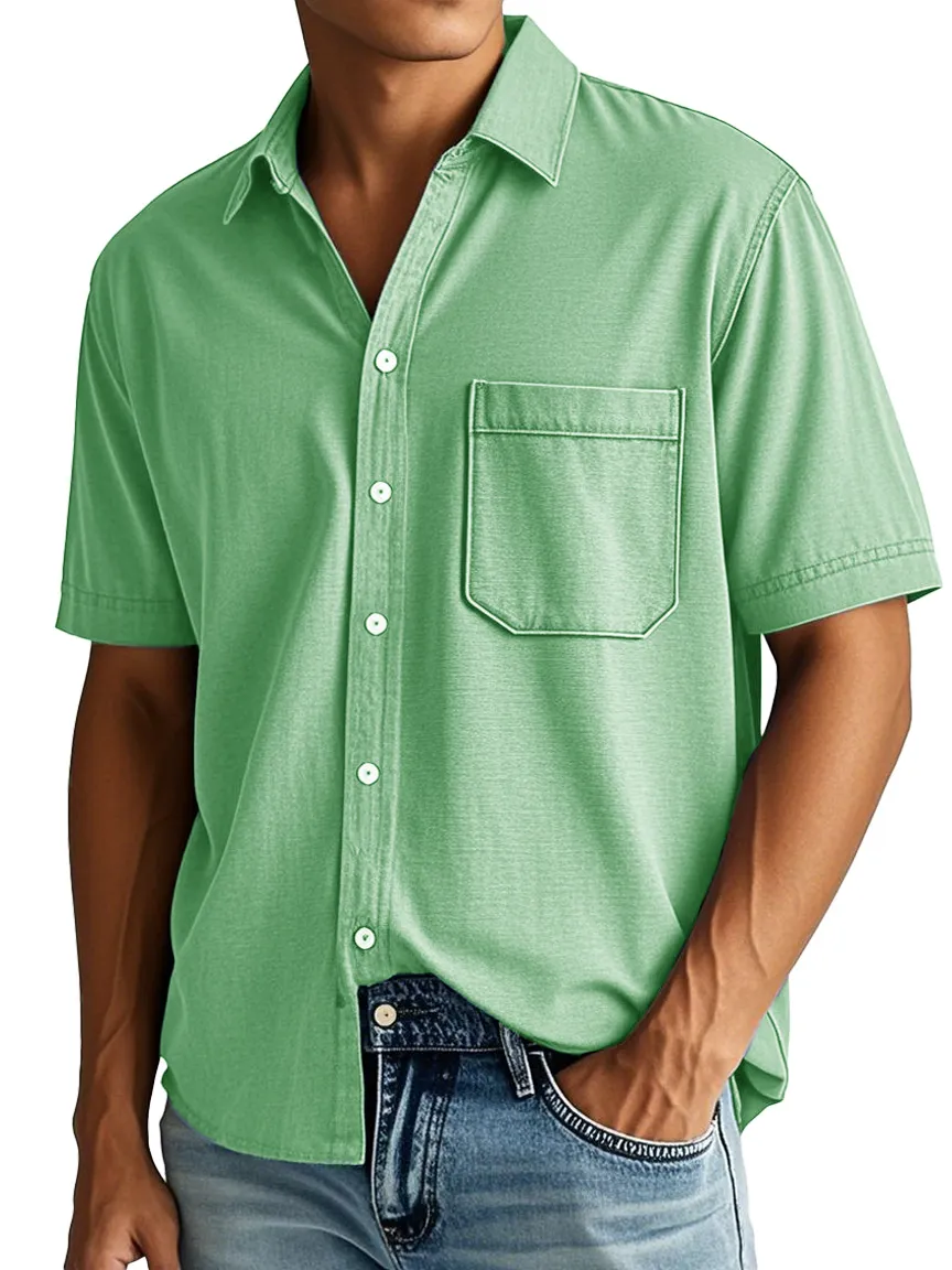 Clean Cut Short Sleeve Open Collar Pocket Shirt