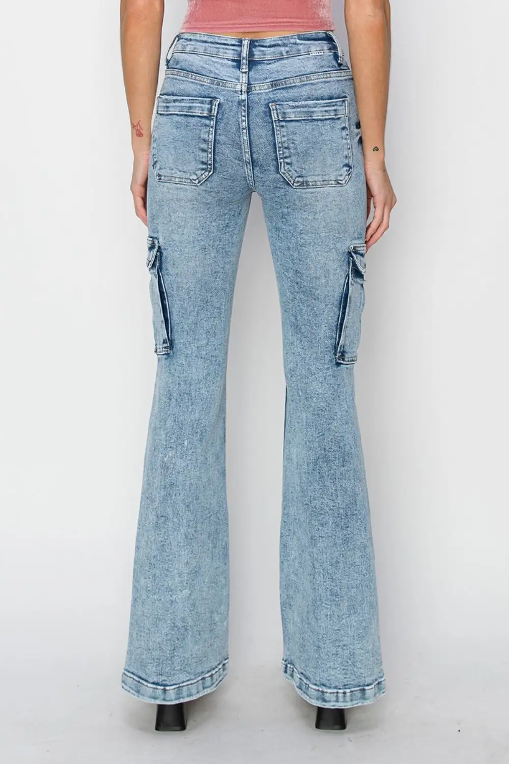 High Rise Cargo Flared Detail Denim Jeans
