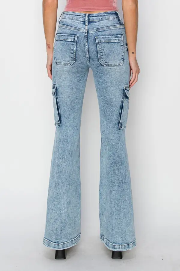High Rise Cargo Flared Detail Denim Jeans