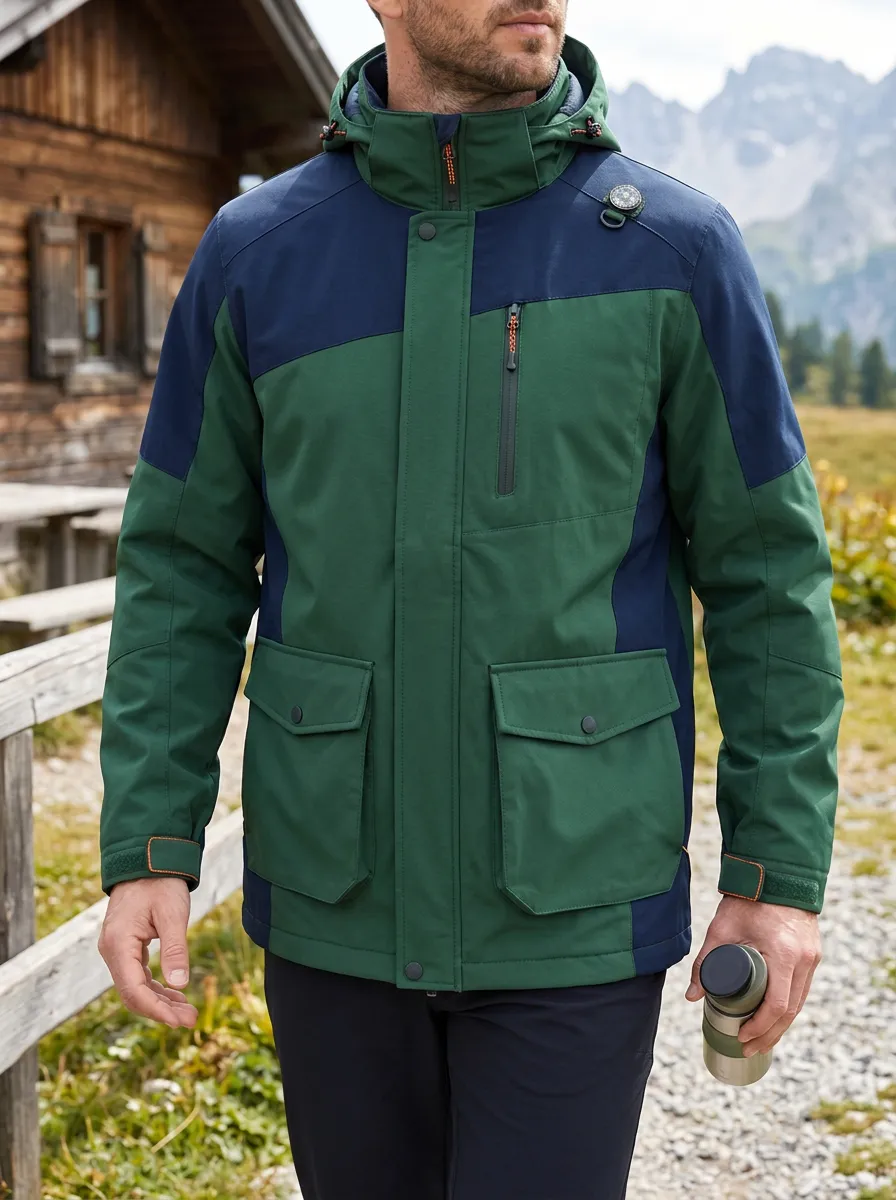 Men's Hiking Enthusiast Compass Printed Hooded Jacket