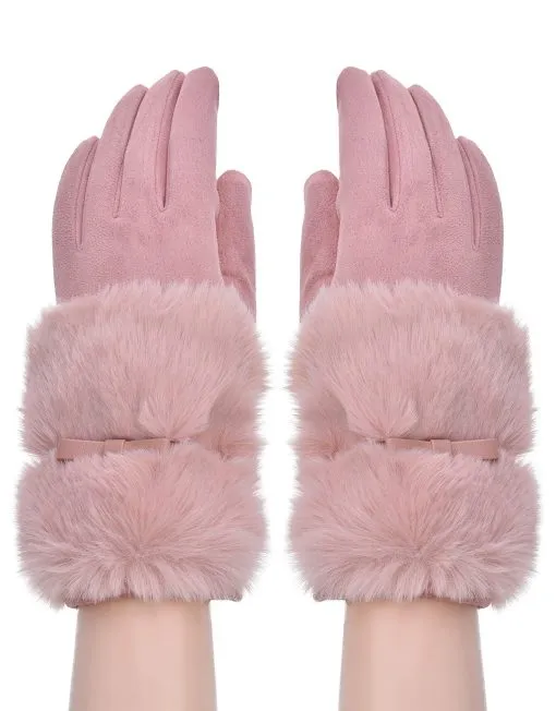 Band Detail Faux Fur Gloves