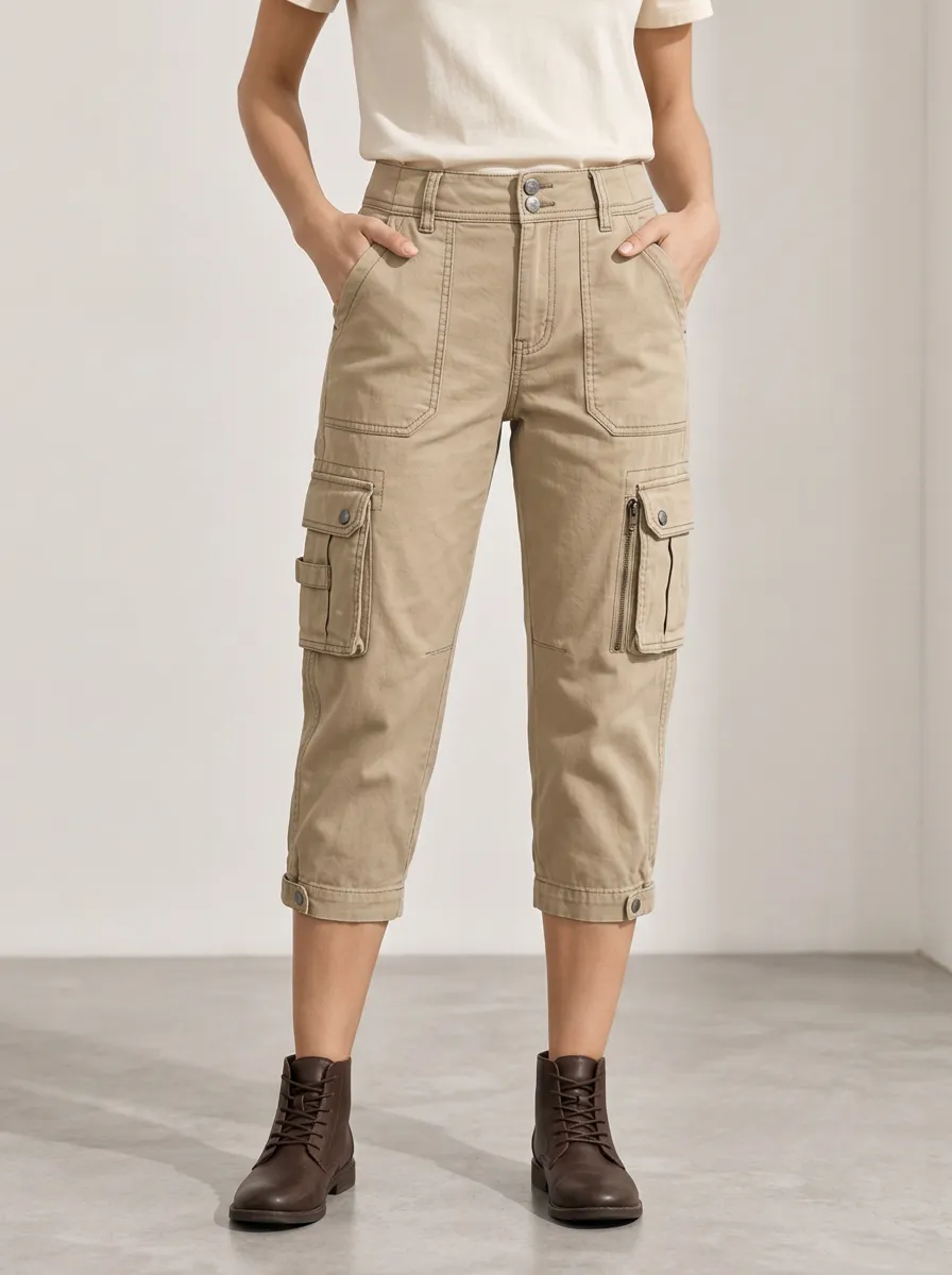 Women's Modern Cargo Utility Multi-Pocket Capri Pants