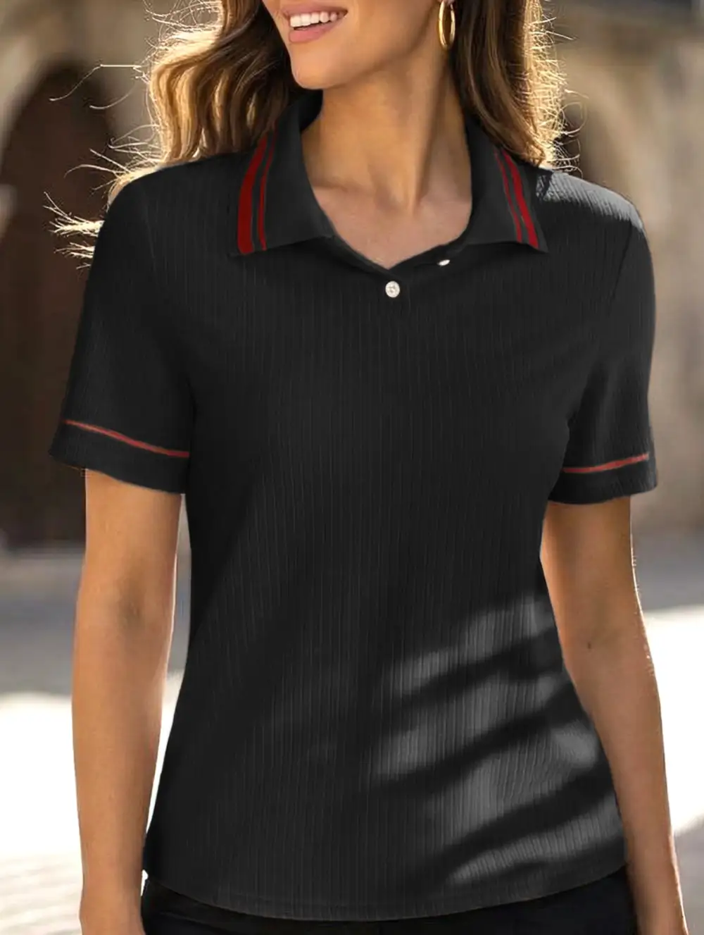 Retro Striped Collared Polo Shirt