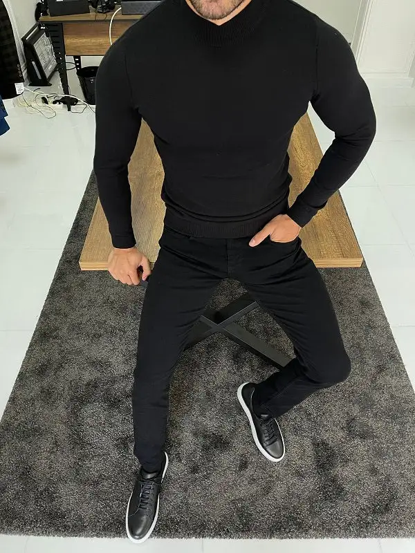 Simple Slim Fit Cotton Turtleneck Sweater