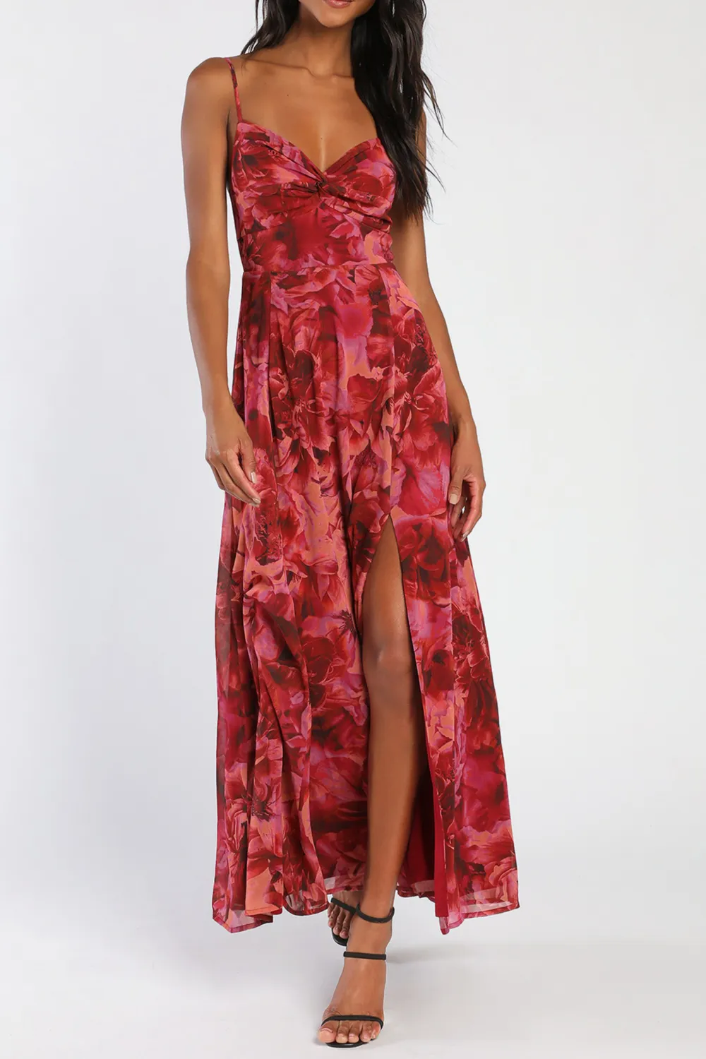 Casual Style Floral Print Twist-Front Maxi Dress
