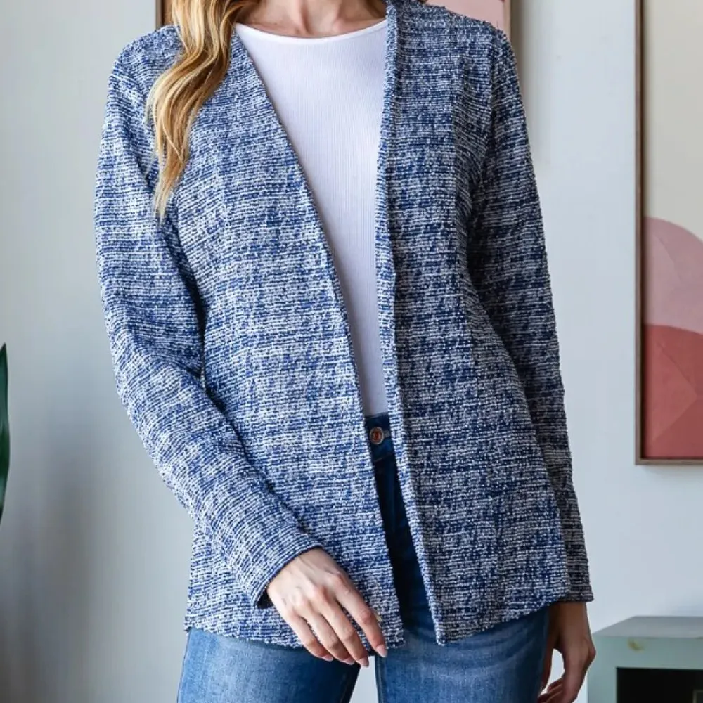 Houndstooth Open Front Tweed Tailored Blazer