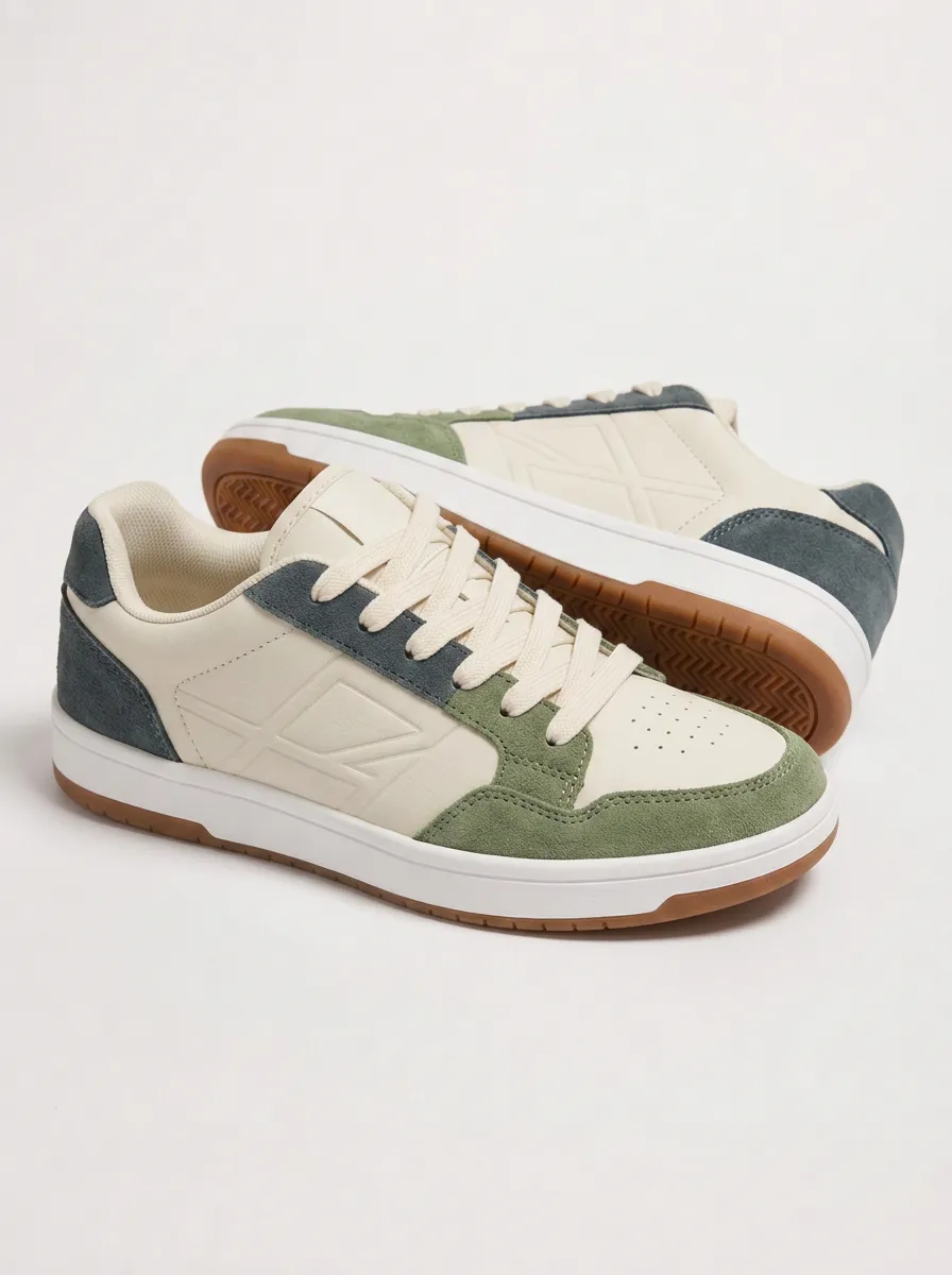 Women's Casual Fashion Green Suede Paneled Printed Sneakers