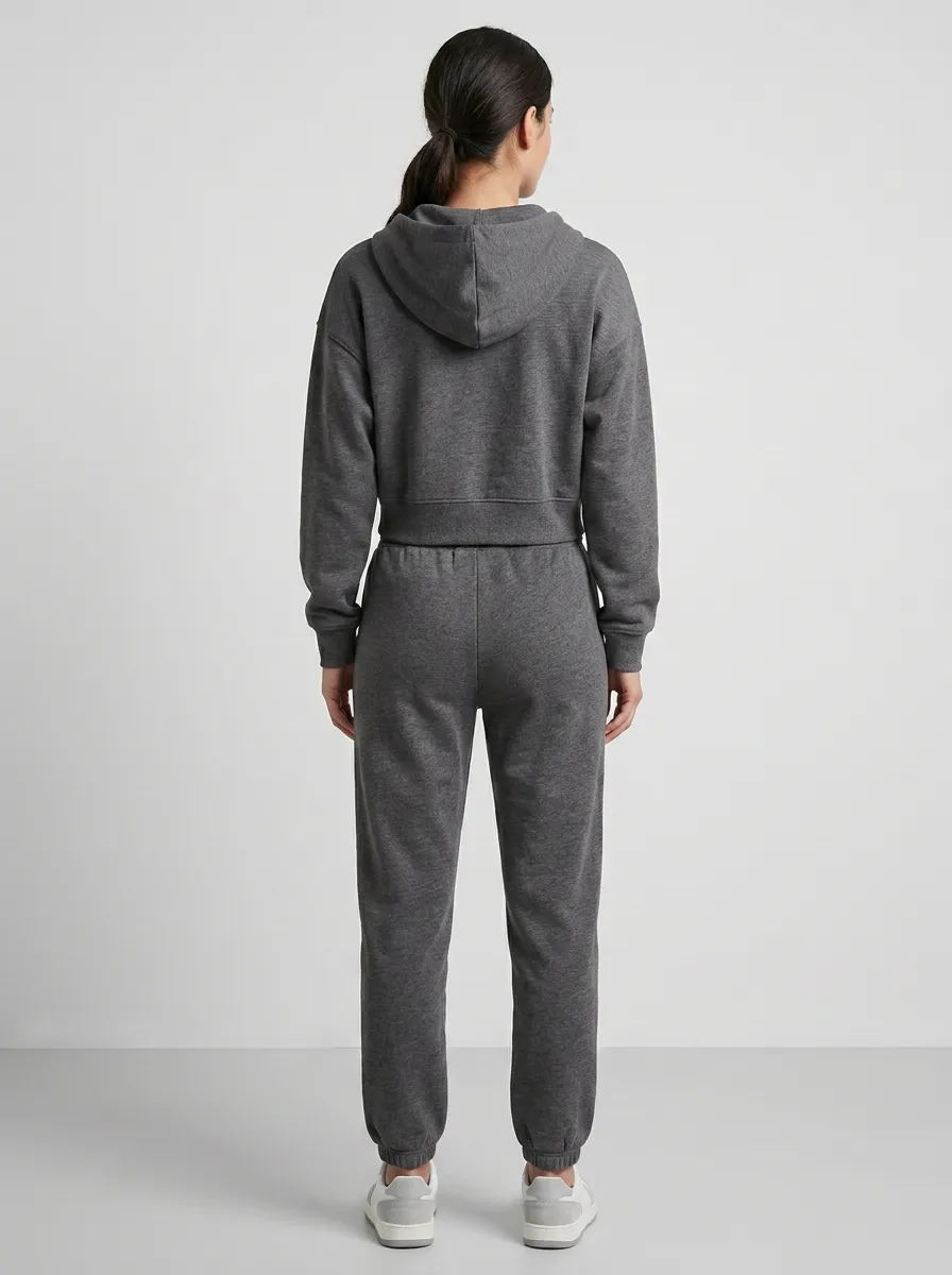 Active Workout-Look Women's Cropped Zip-Up Hoodie Jogger Active Set