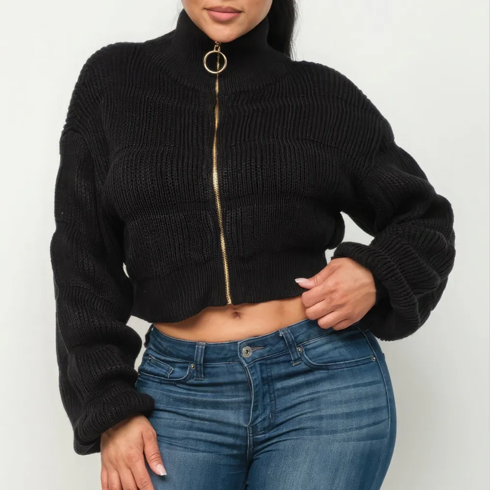Everyday Sweater Top W Front Zipper