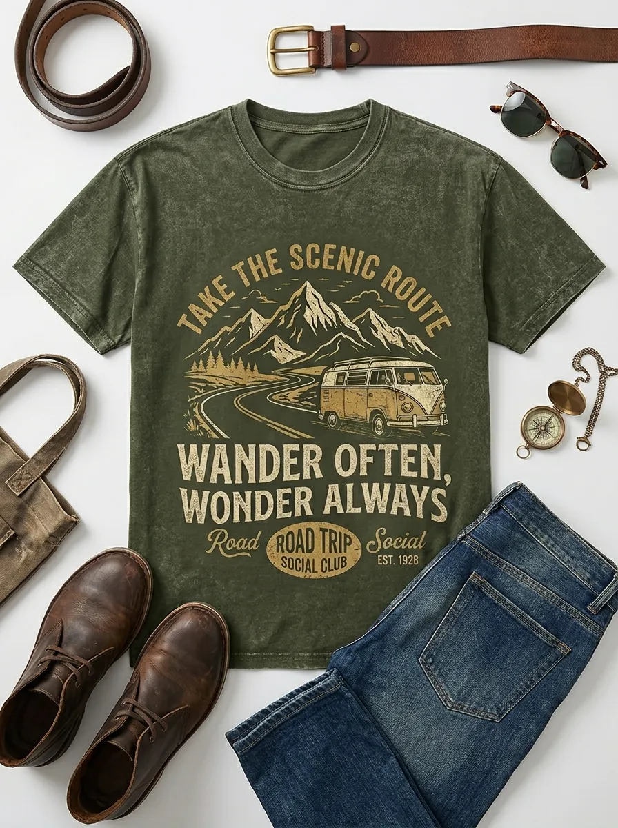 Unisex Road Trip Lover Mountain Van Printed T-shirt