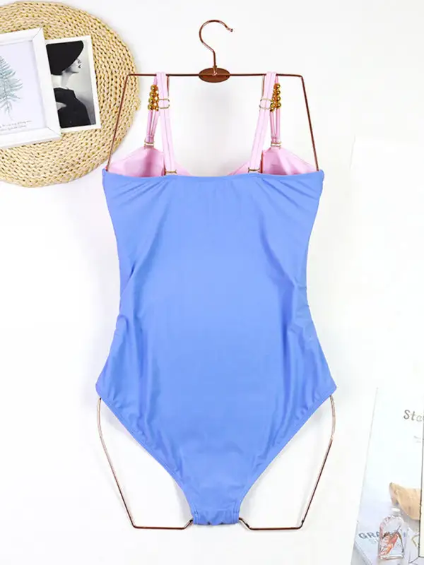 Blocked Pattern Wrap Skirt Swim Dress