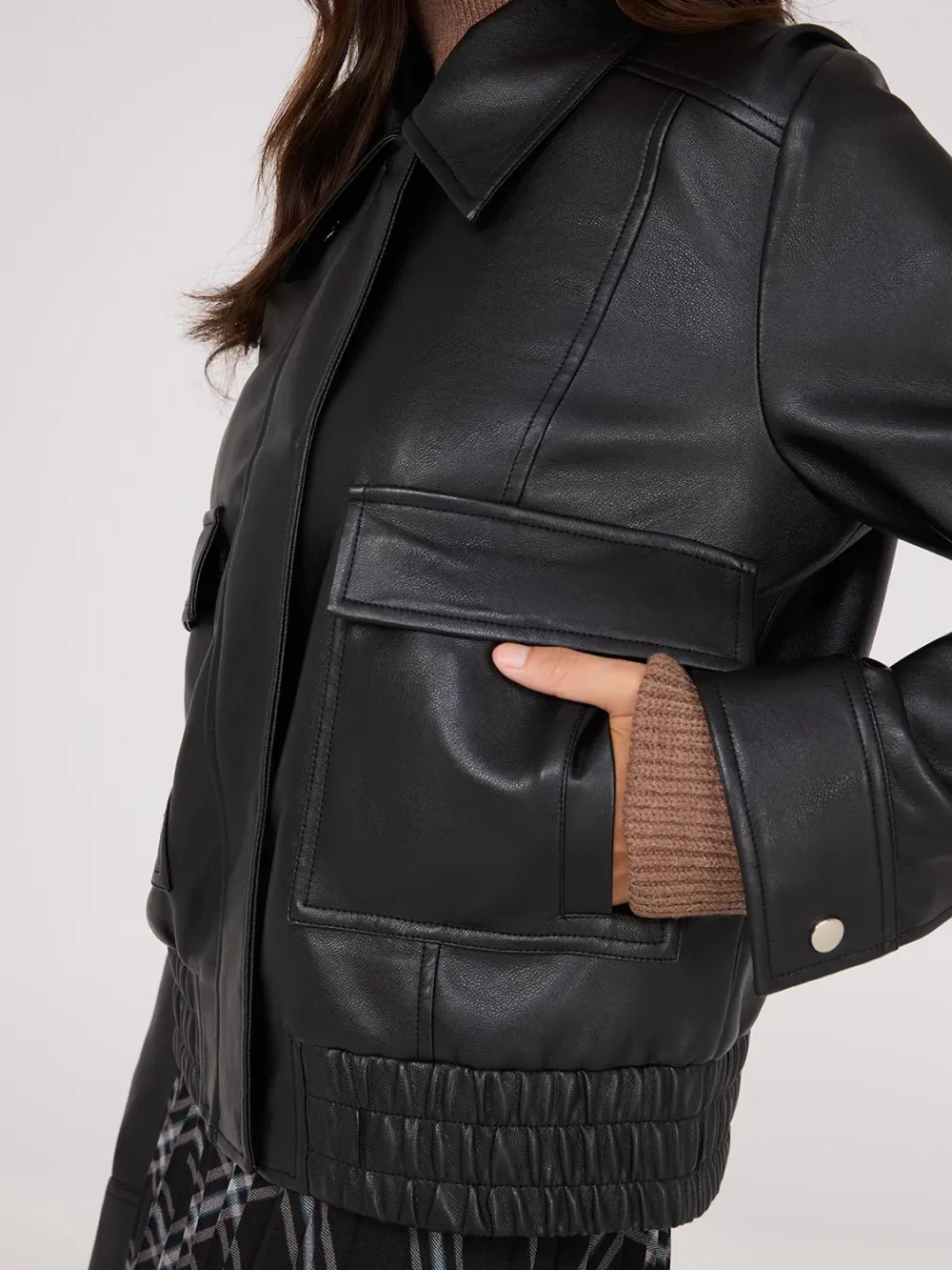 Faux Leather Coat With Shearling Collar
