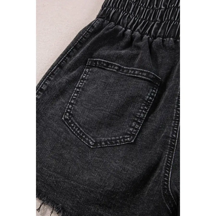 Refined High Waist Raw Hem Denim Shorts