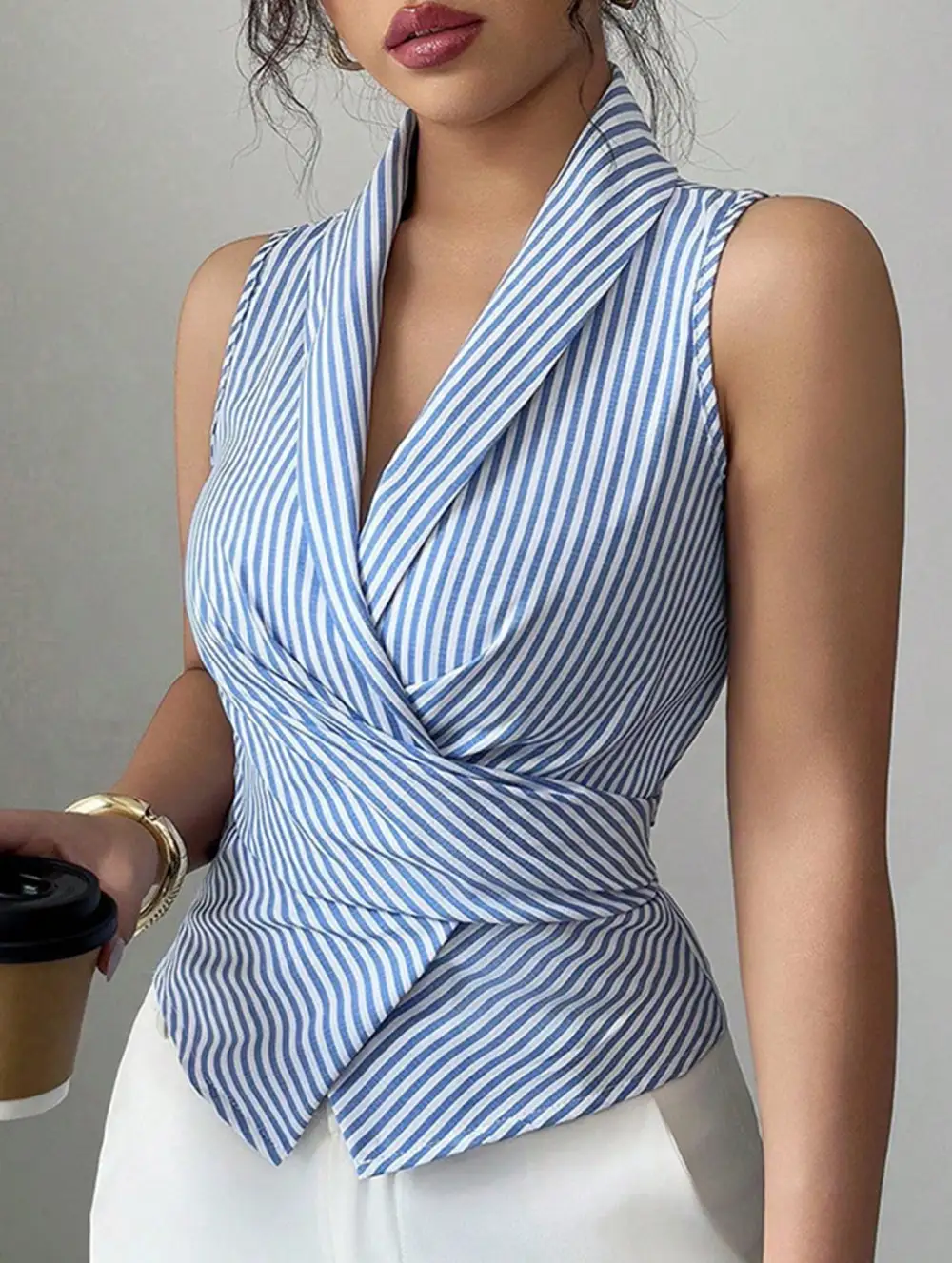 Stripe Sleeveless Tie Waist Top