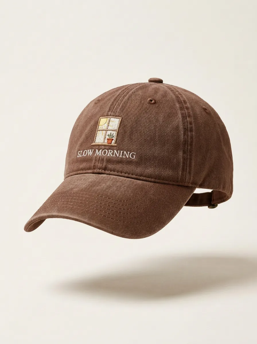 Slow-Morning Window-Motif Embroidered Unisex Baseball Cap