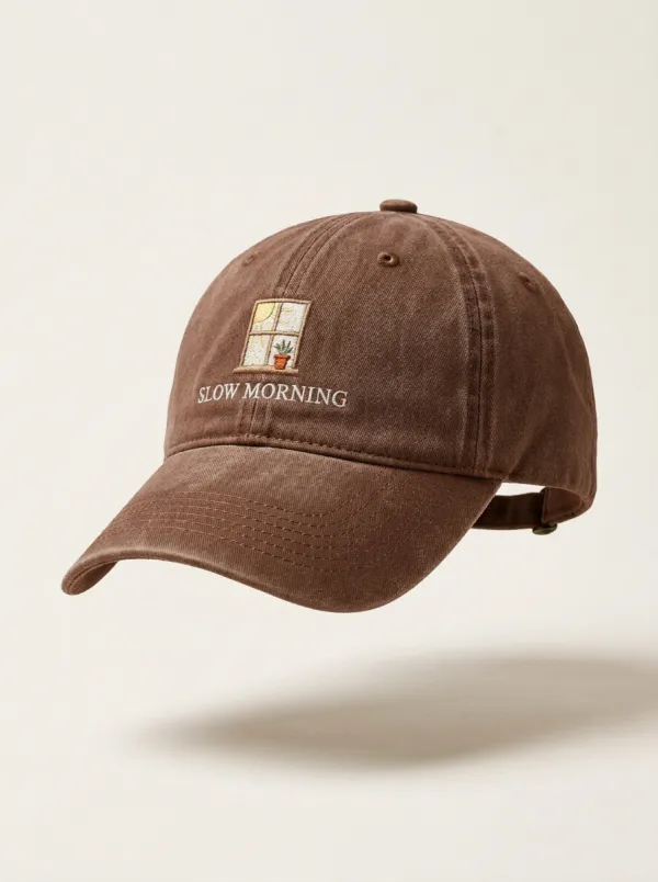 Slow-Morning Window-Motif Embroidered Unisex Baseball Cap