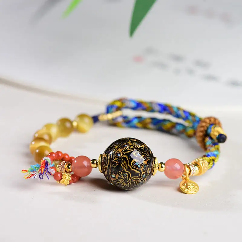Lacquer Bead Hand Woven Tiger Eye Stone Bracelet