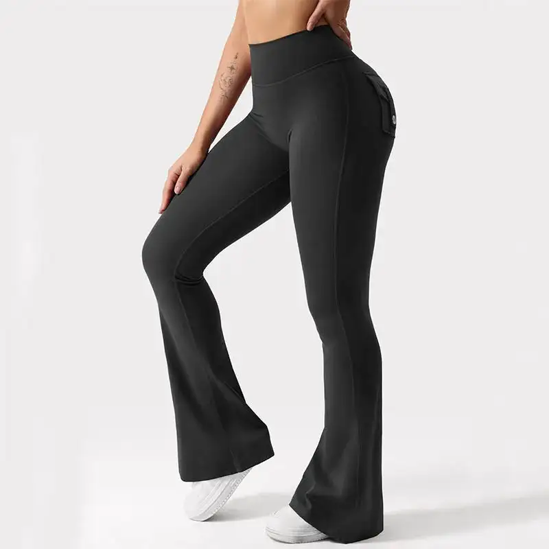 Wide Leg High Stretch Yoga Leggings Compression Fitness Pockets