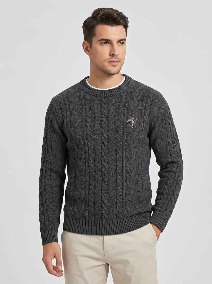Men's Charcoal Grey Outdoor Mountain Compass Knit Sweater