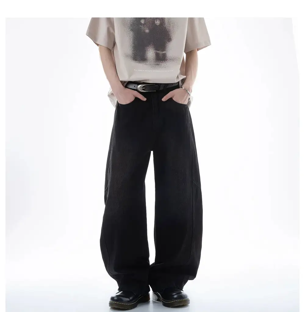 Barrel-Leg Washed Jeans