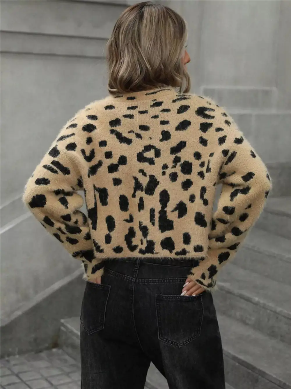 Leopard Fuzzy Knit Cropped Sweater