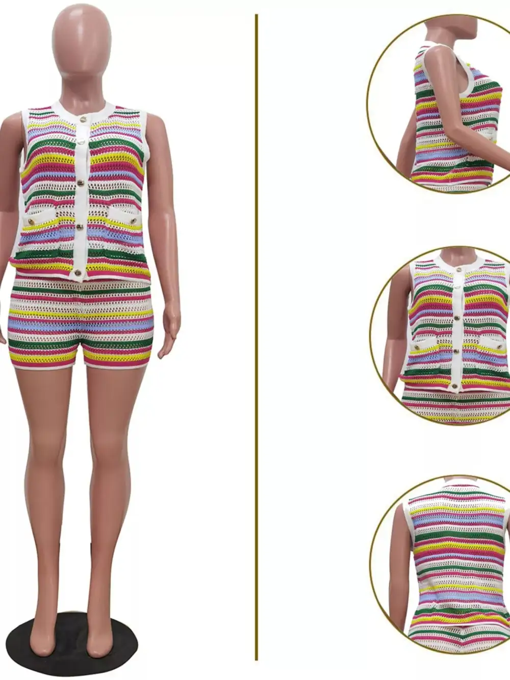 Striped Crochet Knit Top and Shorts Set