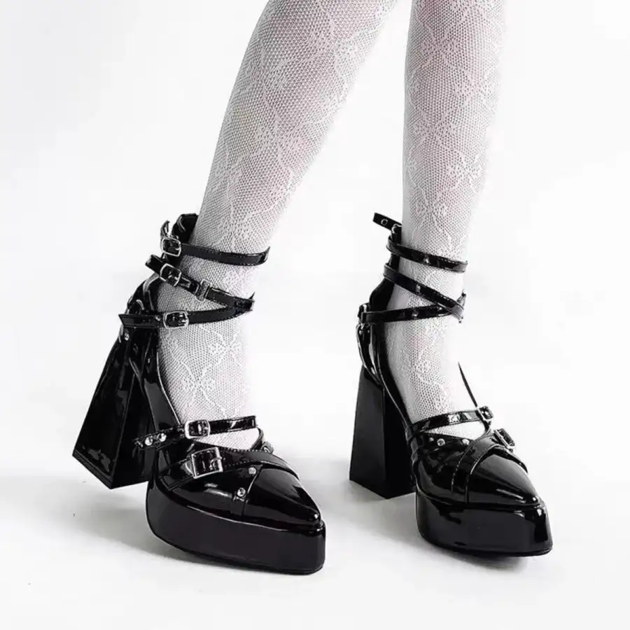 Gothic Platform Pumps with Multiple Buckle Straps
