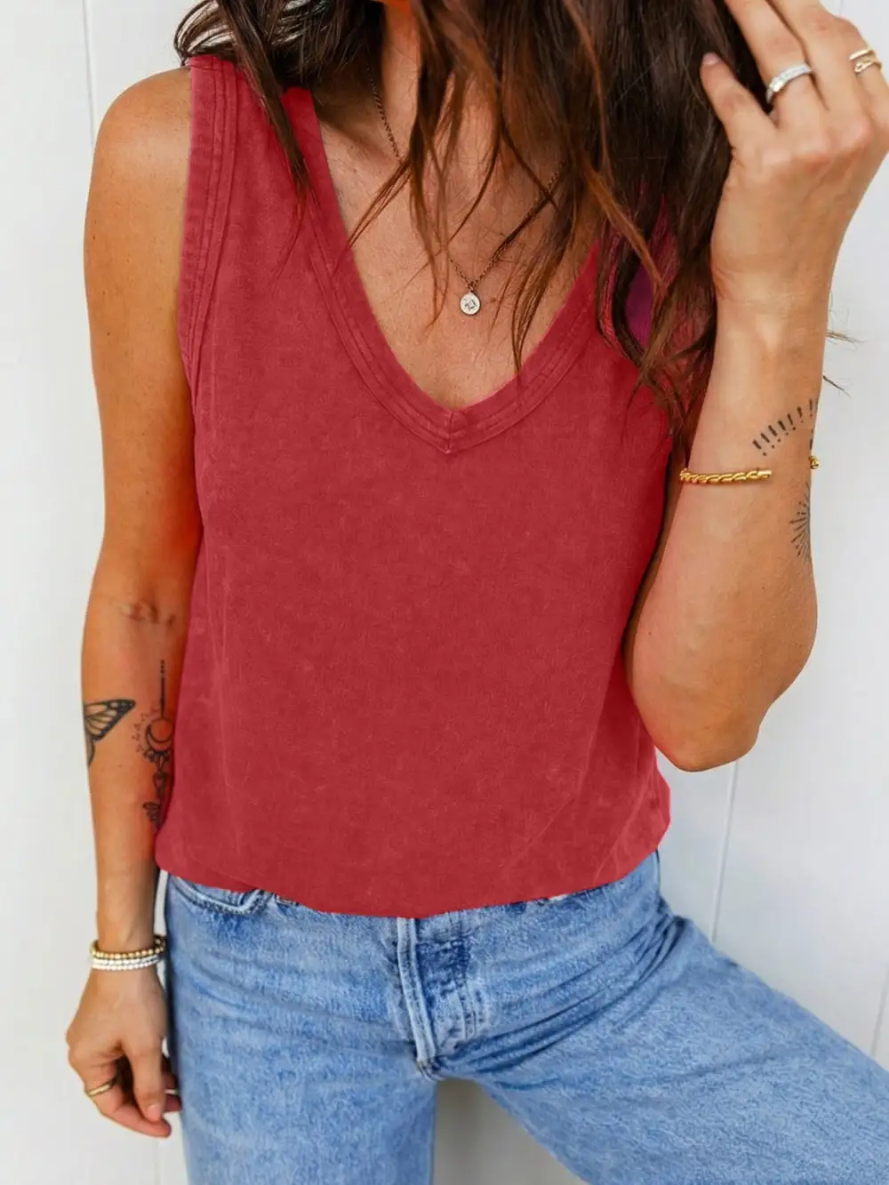 Wash V-Neck Tank Top
