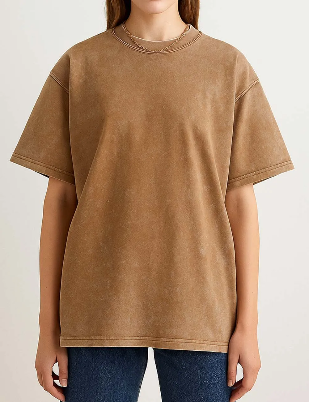 Round Neck Washed Distressed Dropped Shoulder T-shirt