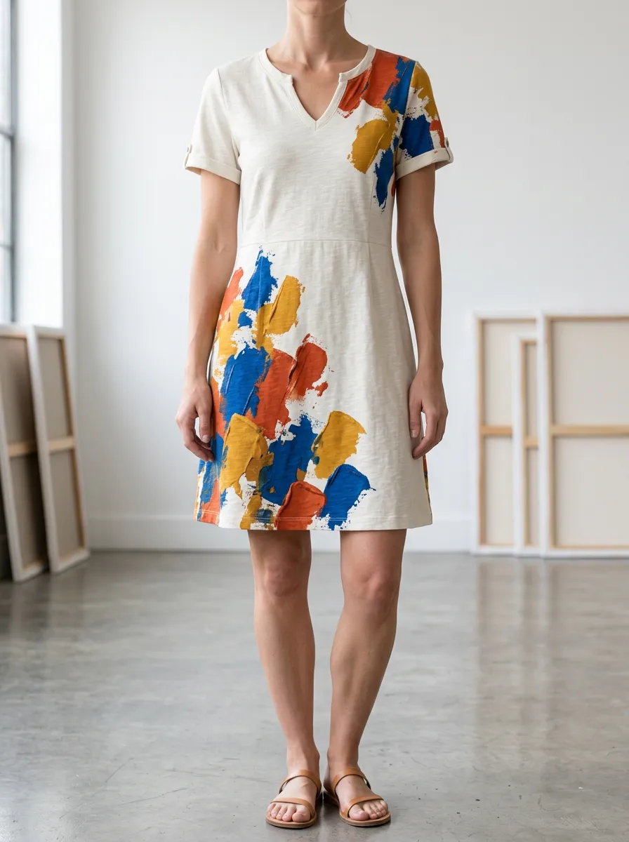 Women's Abstract Art Lover Colorful Paint Stroke Printed Dress