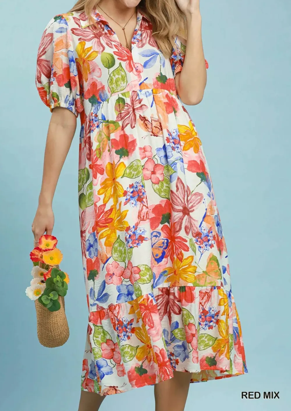 Watercolor Watercolor Tiered Midi Dress