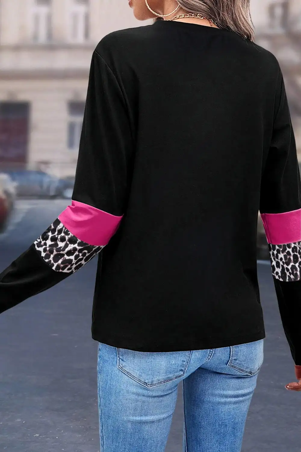 Women's Leopard Print Colorblock Crew Neck T-Shirt
