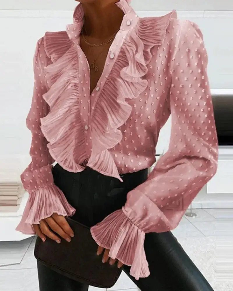 Simple Ruffled Long Sleeve Blouse
