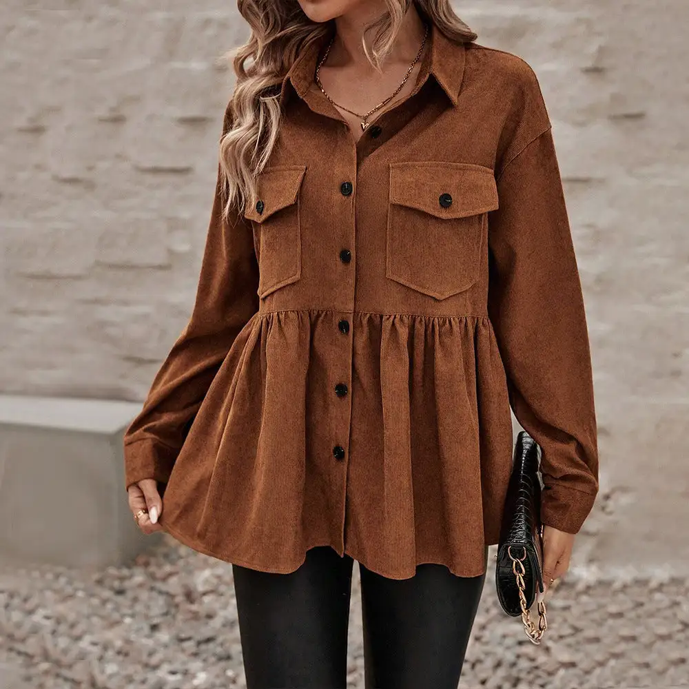 Graceful Daywear Peplum Button Front Blouse