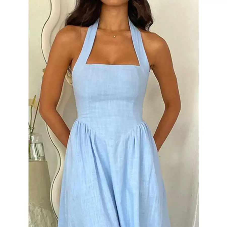 Ruched Halter Neck Midi Dress