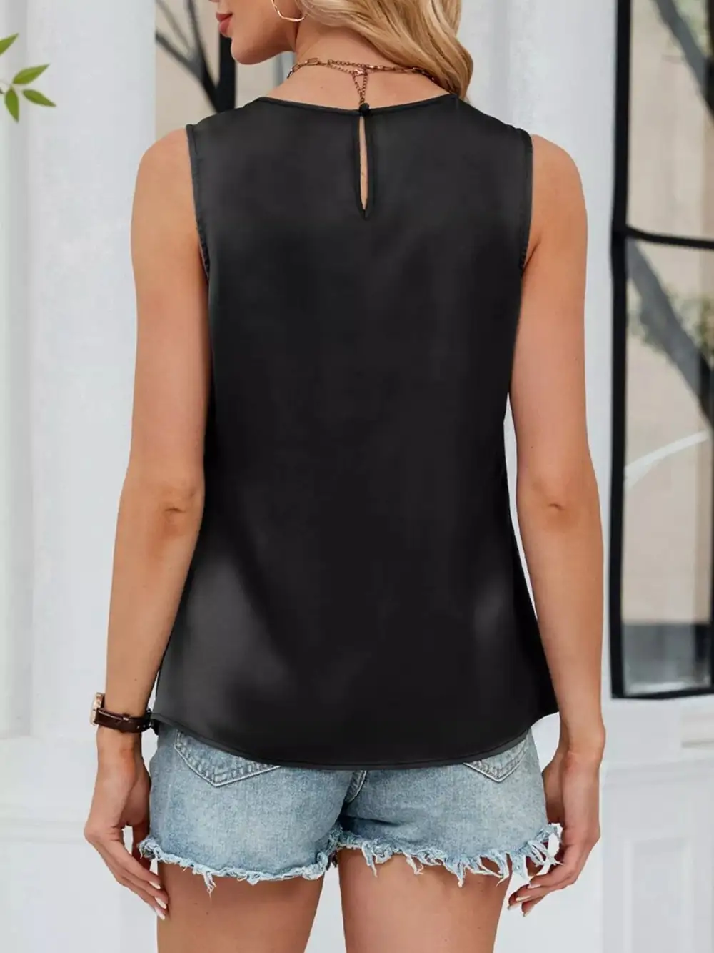 Pleated Round Neck Tank Top