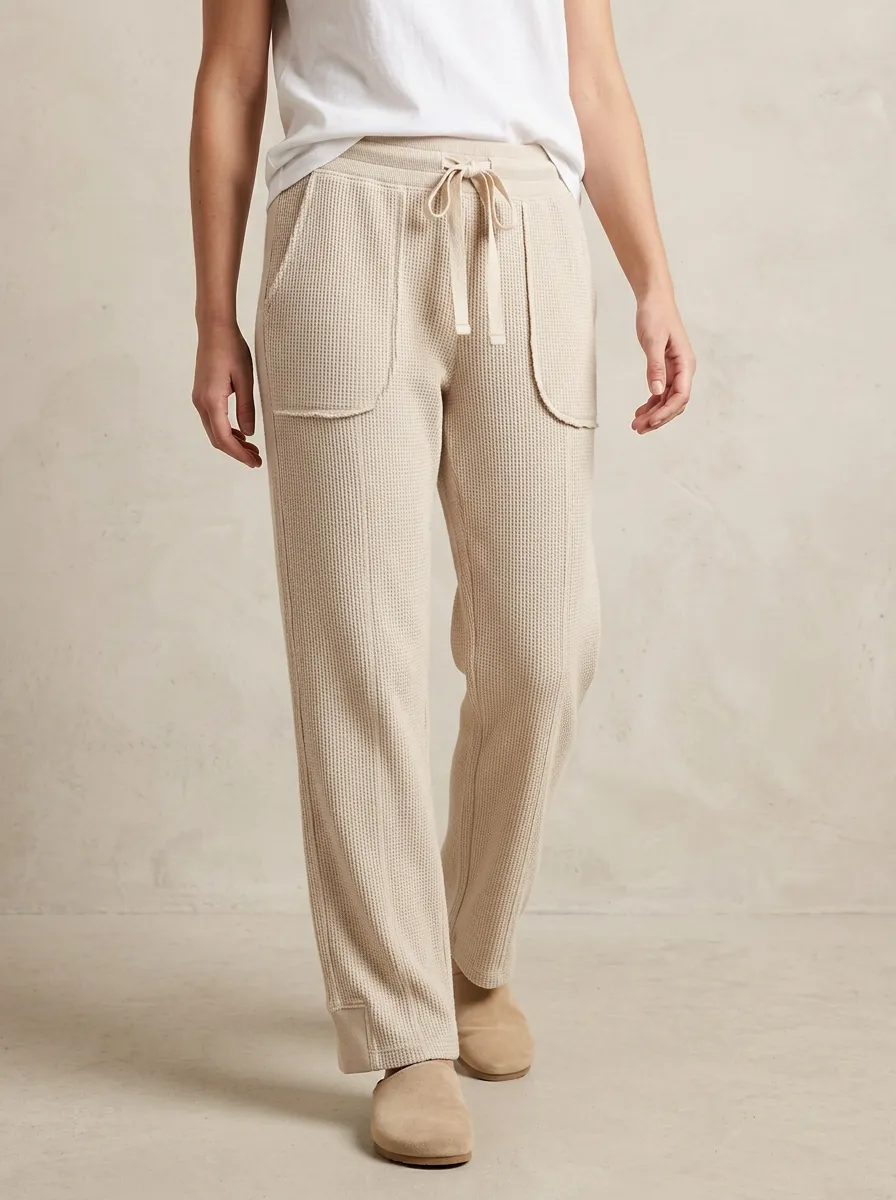 Women's Casual Lounge Waffle Knit Drawstring Jogger Pants