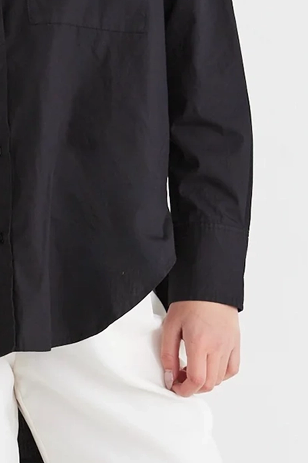 Black Poplin Oversized Long - Sleeve