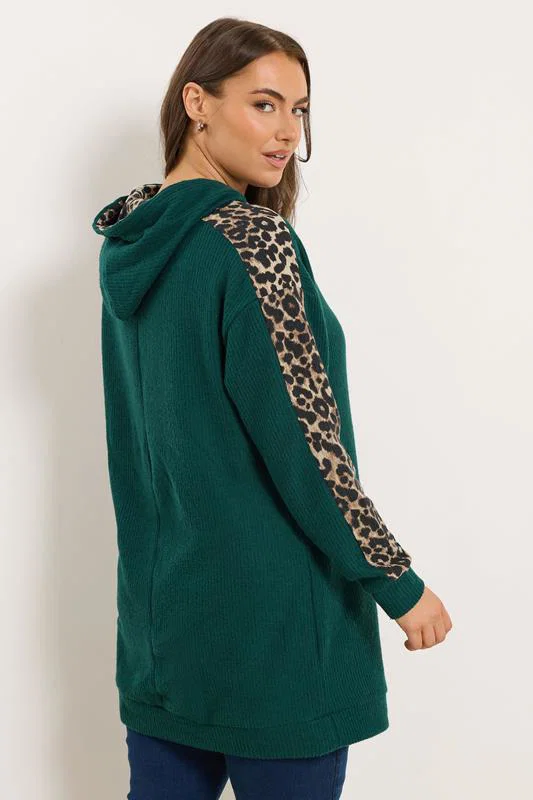 Green Leopard Print Trim Hoodie detail 2