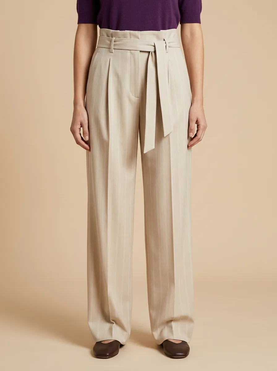 Office Belted High Rise Wide Leg Trousers